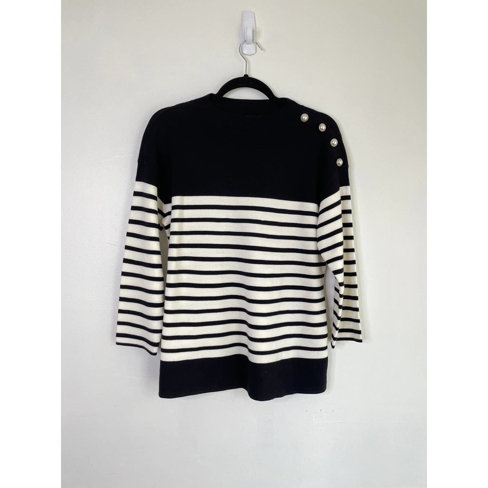 NWT Talbots Pearl Shoulder Black and White Sweater(M)